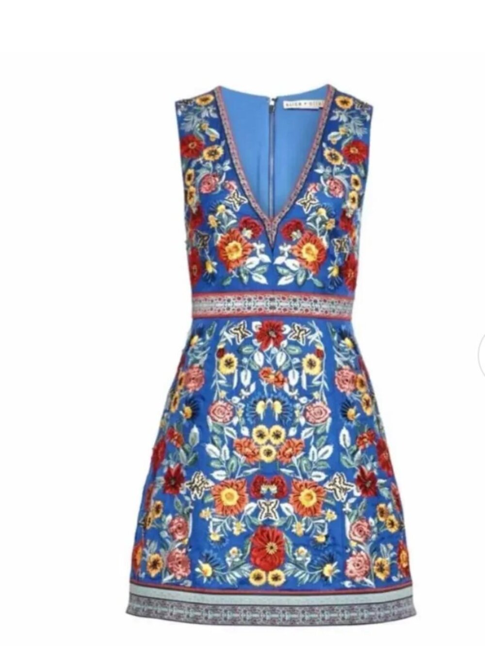 Alice + Olivia Riviera Floral Embroidered A Line Mini Dress Size US 8
